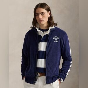 Polo Ralph Lauren Embroidered Terry Track Jacket Tennis Navy Racquet Club Sz XL